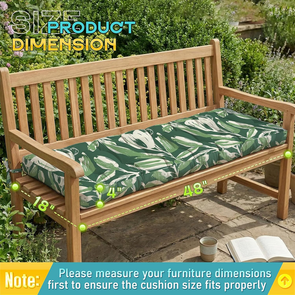 Outdoor Bench Cushion, Tufted Patio Seat Pad for Garden Bench, Porch Swing, Indoor/Outoor Furniture (Green Tulip