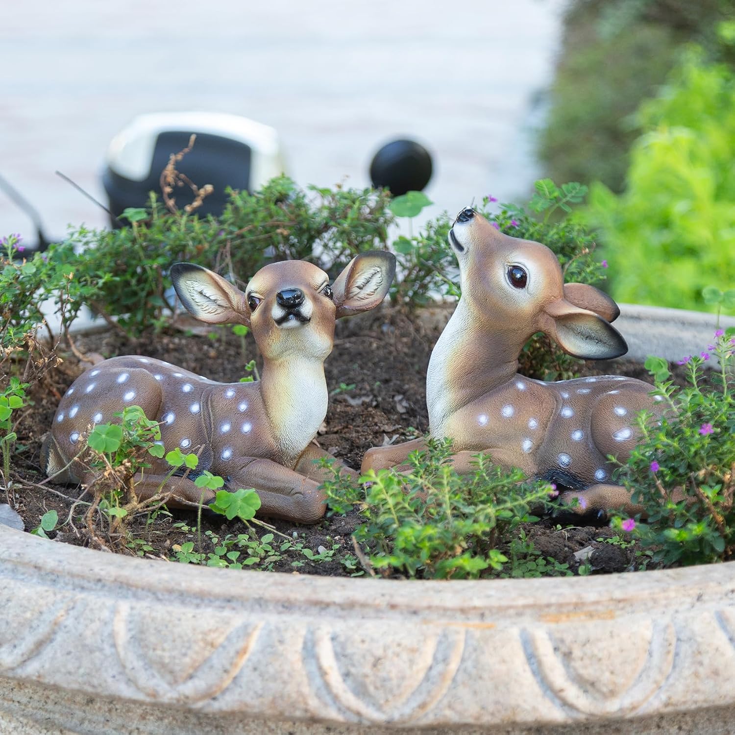 Outdoor Garden Deer Statue, Decorative Sculpture Brown Resin Fawn Sculpture, 9.45 x 6.3 x 5.1 inches Yard Lawn Decor