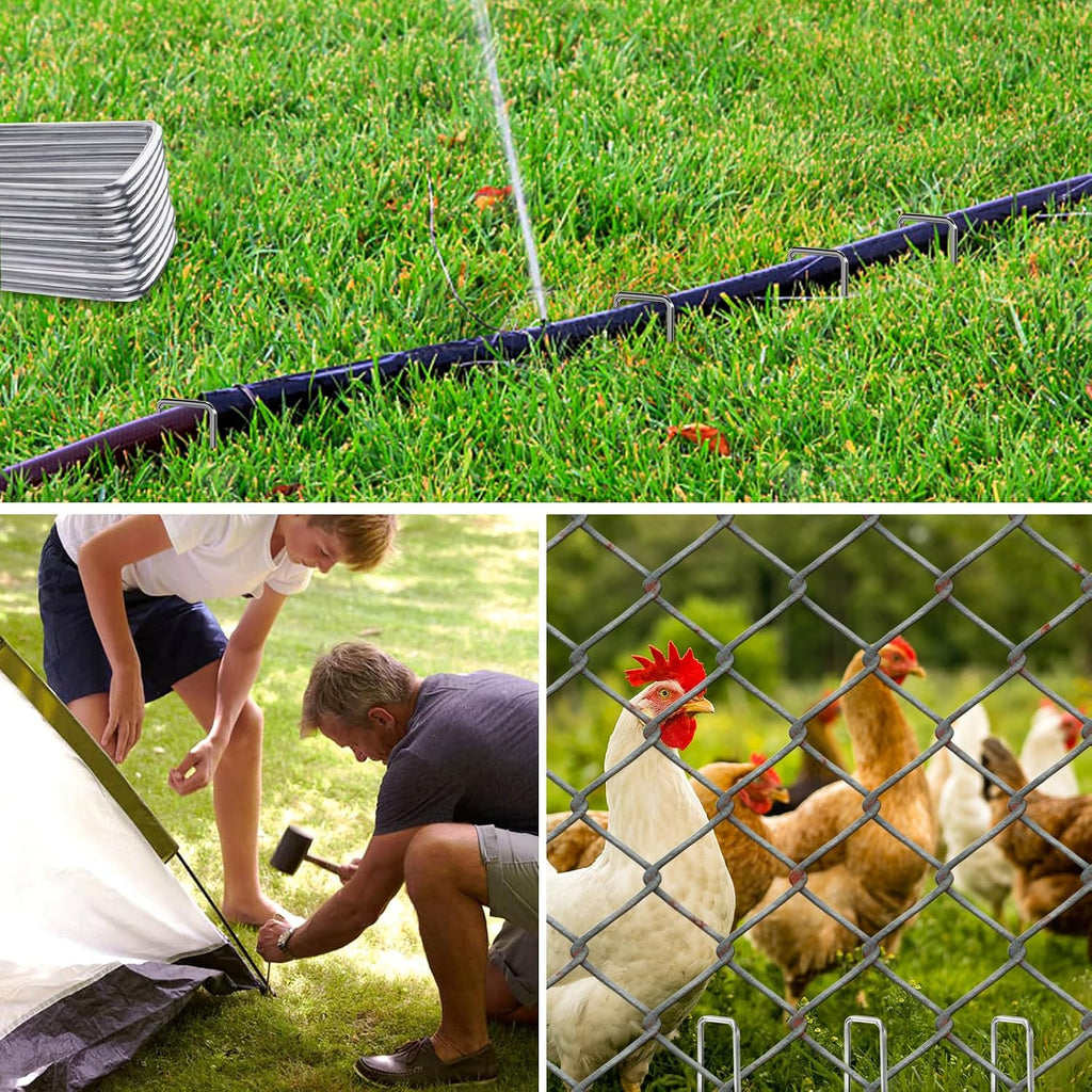 8 Inch Landscape Staples, More Thicker Heavy Duty 8 Gauge Galvanized Landscape Stakes, 125 Packs Garden Staples for
