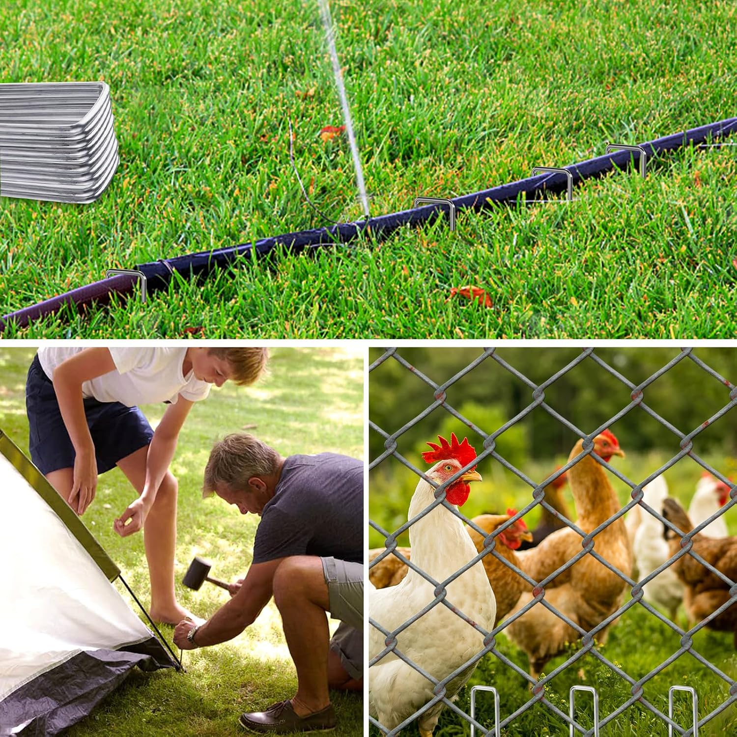 8 Inch Landscape Staples, More Thicker Heavy Duty 8 Gauge Galvanized Landscape Stakes, 125 Packs Garden Staples for