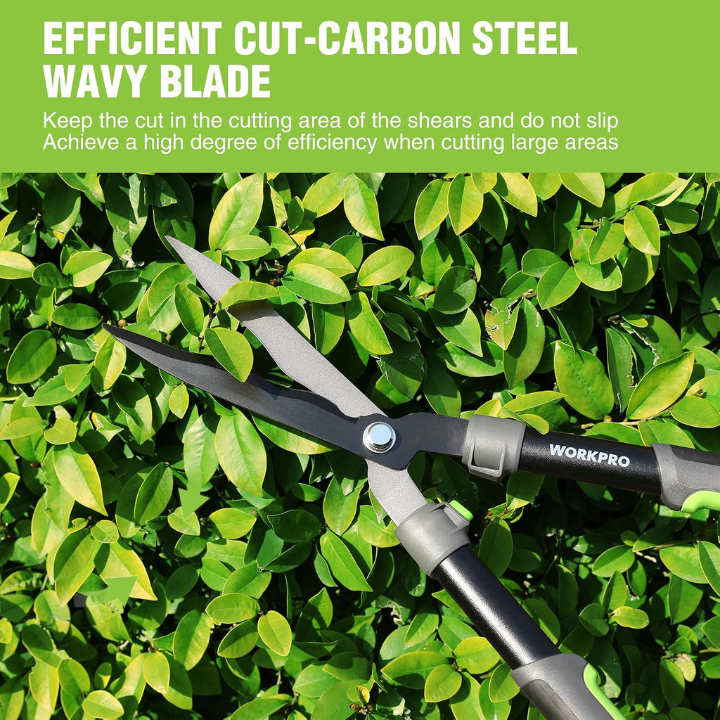 WORKPRO Garden Hedge Shears, 23" Manual Hedge Clippers/Bush Cutter | Gardening Shears with Steel Wavy Blade, Shock