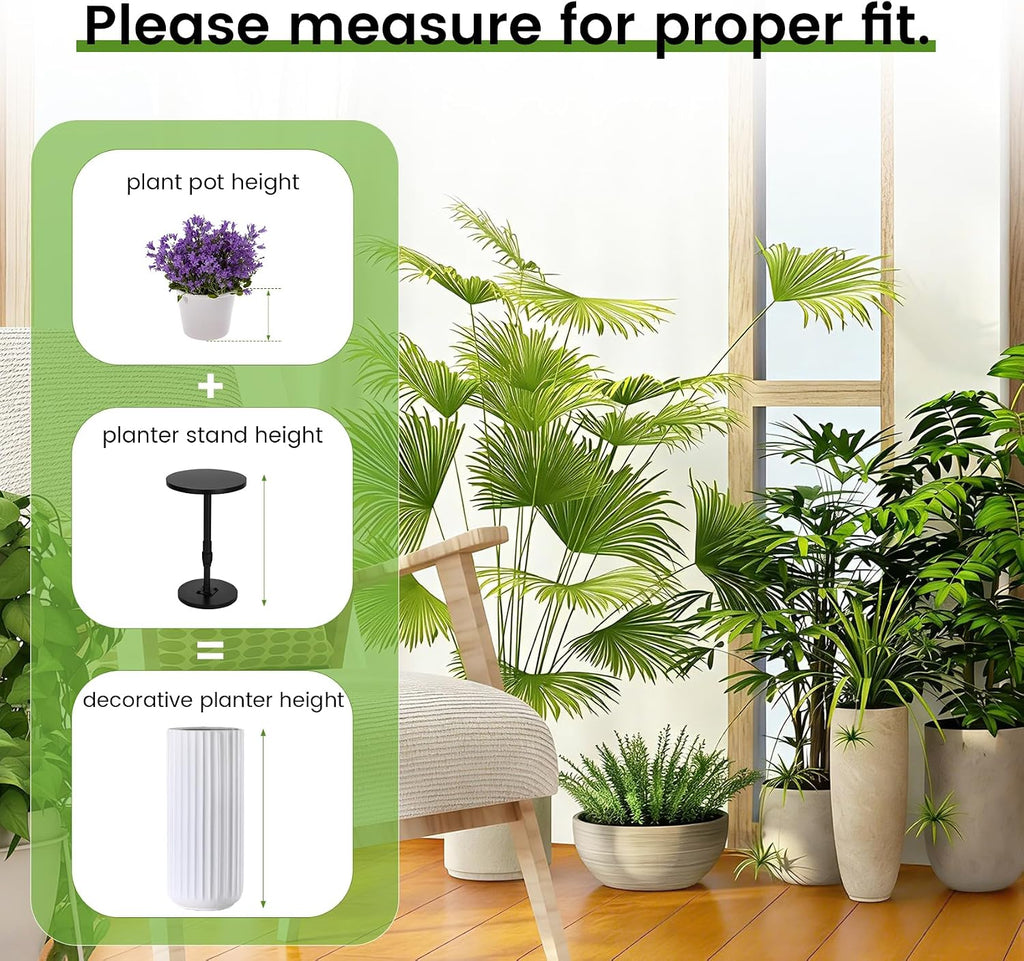 2 Pack Adjustable Height Plant Risers,Adjustable height 12–21 inches | Wooden & Metal Pot Fillers for Large Tall Round
