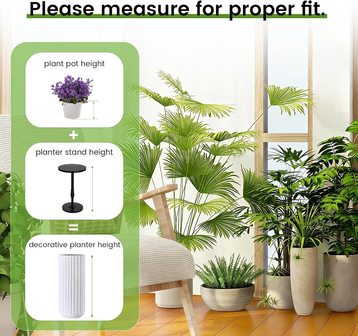 2 Pack Adjustable Height Plant Risers,Adjustable height 12–21 inches | Wooden & Metal Pot Fillers for Large Tall Round