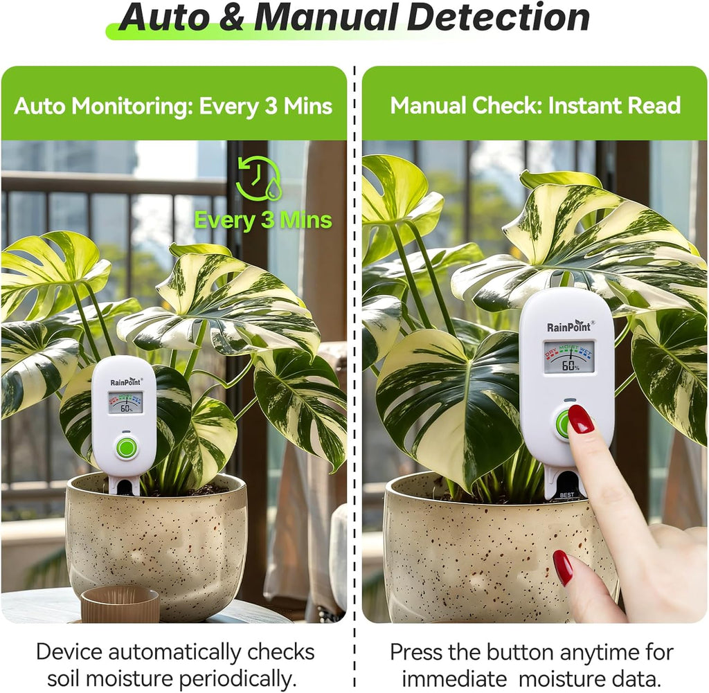 RAINPOINT Smart Soil Moisture Meter,Visual Gauge, Optional WiFi Hub for App | Leave-In Wireless Soil Moisture Sensor