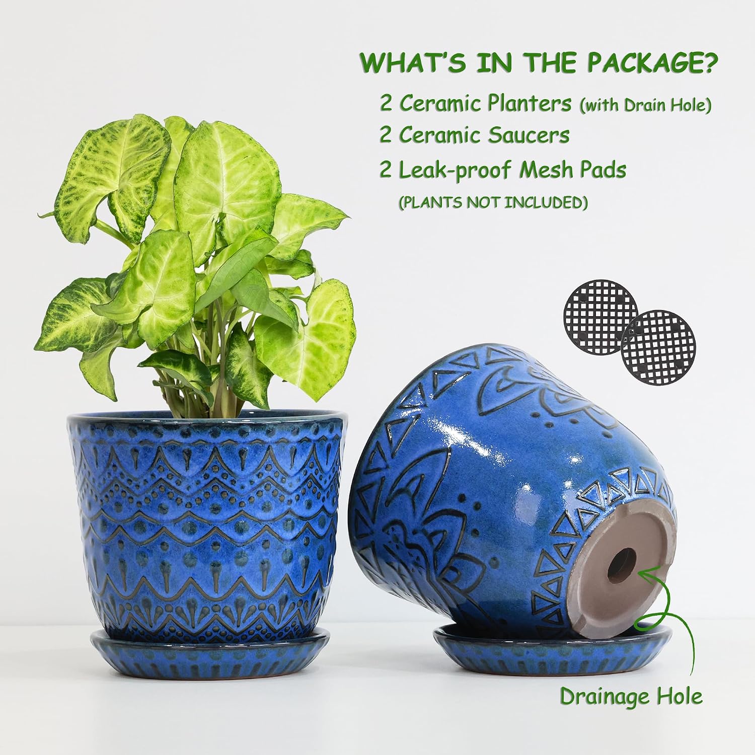 Gepege Ceramic Plant Pots, 6 Inch Indoor Planters with Drainage & Saucers | Ceramic pots for plants with drainage