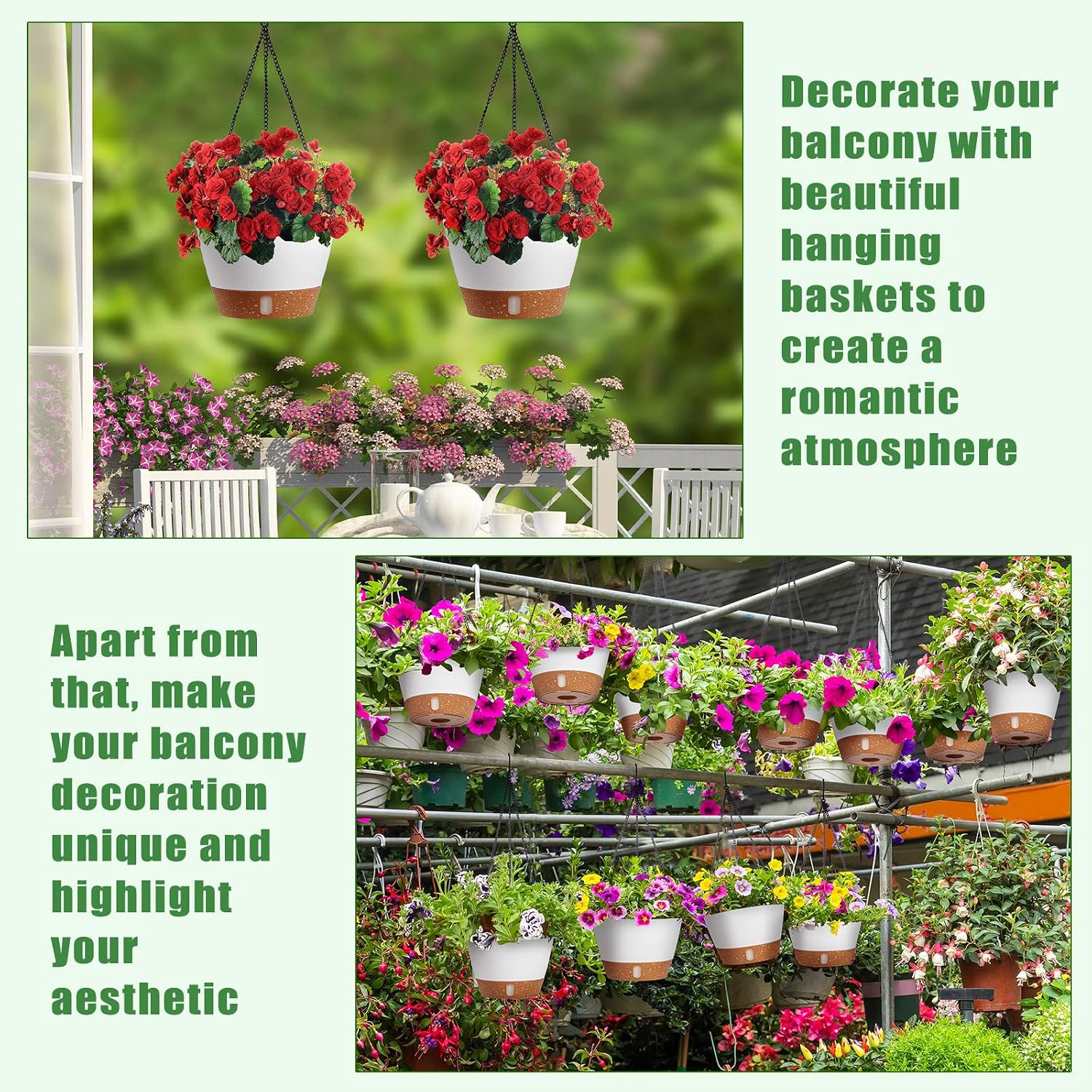6 Pcs 8 Inch Hanging Planter for Indoor Plants Self Watering Hanging Pot Baskets with Drainage Hole Visible Water Level