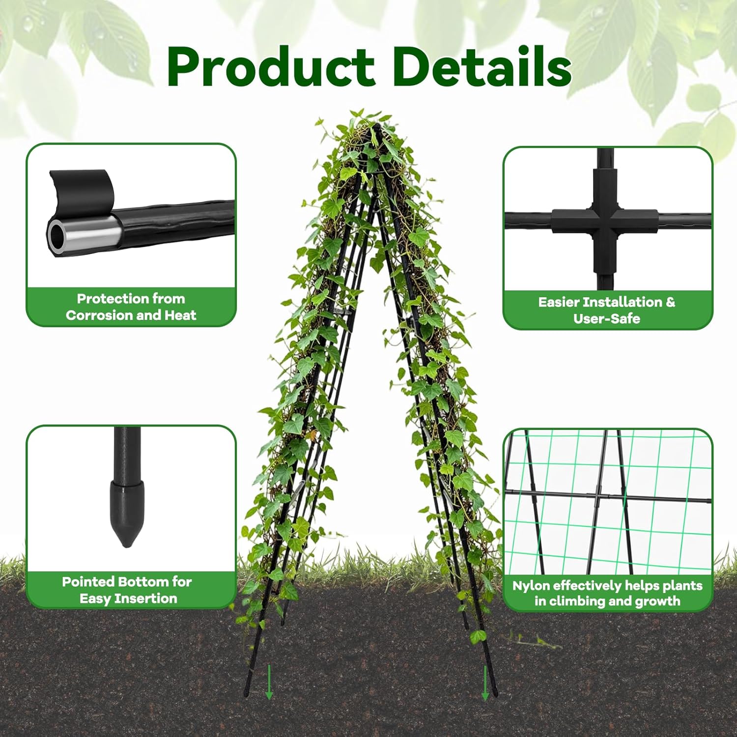 Cucumber Trellis - 49.4"*49.4" Metal Garden Trellis for Climbing Plants, Garden Trellis with Plastic-Coated Steel Pipe