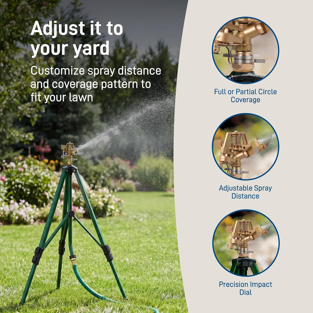 Orbit Tripod Lawn Zinc Impact Sprinkler - 360 Degree Rotating Yard Sprinkler with Adjustable Height - Heavy-Duty Zinc