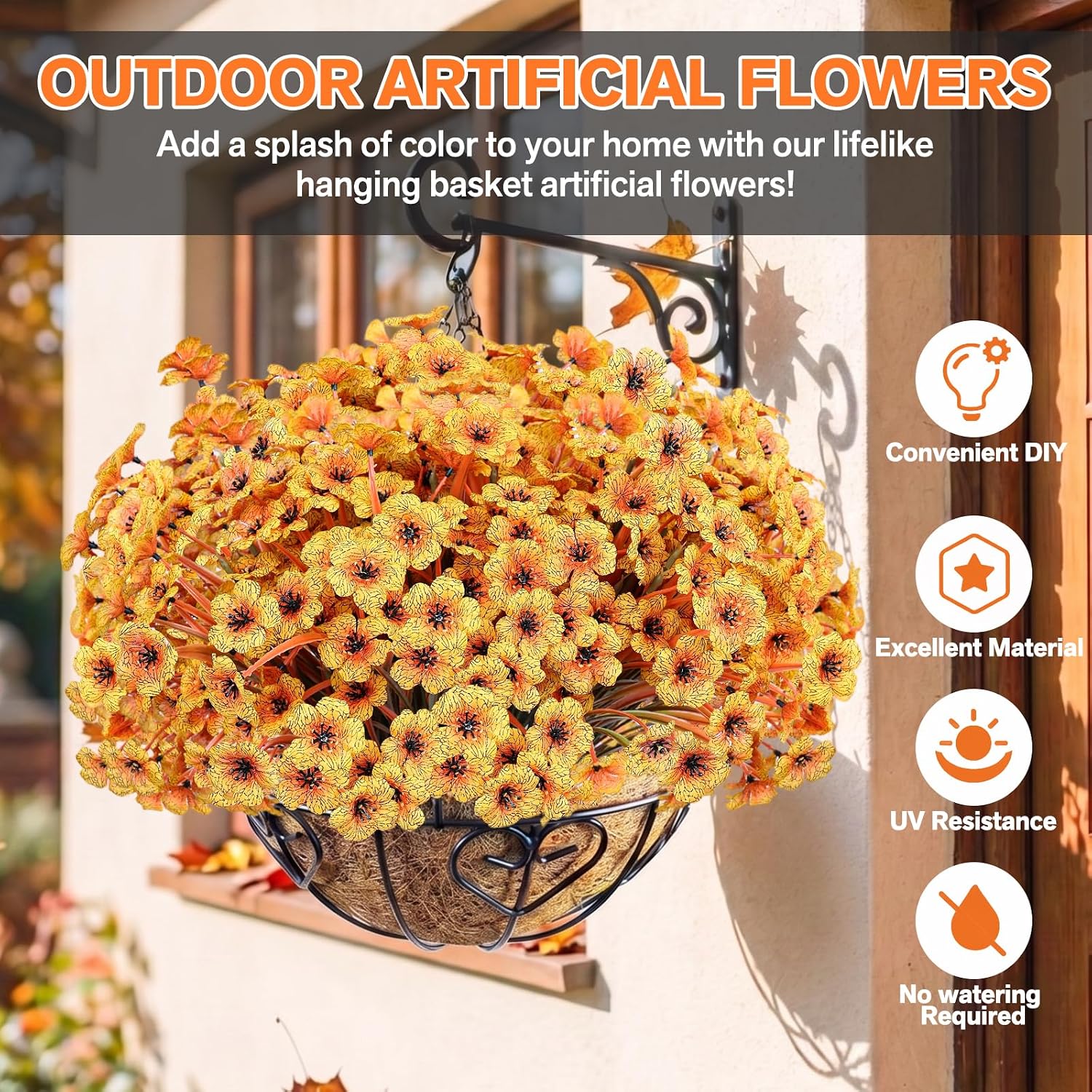22 Pack Artificial Flowers for Outdoor Indoor Fake Plants(Autumn Yellow) | Faux Silk Flowers for Outdoors Outside Front