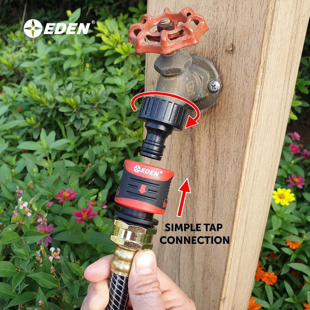 Eden 94127 Metal Adjustable 4-Way Mini Turbo Oscillating Sprinkler W/Quick Connect Starter Set & 95210 Premium Garden