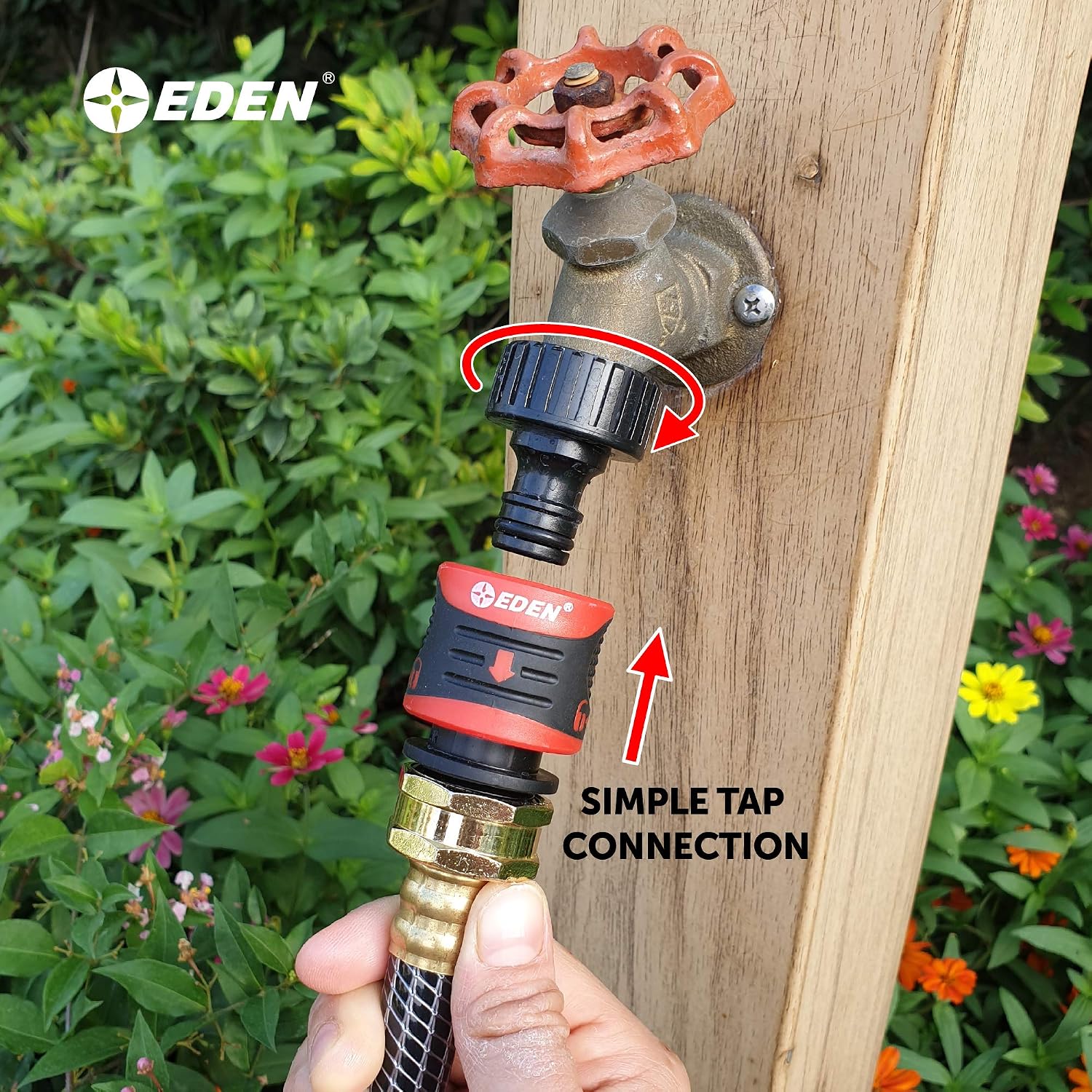 Eden 94127 Metal Adjustable 4-Way Mini Turbo Oscillating Sprinkler W/Quick Connect Starter Set & 95210 Premium Garden