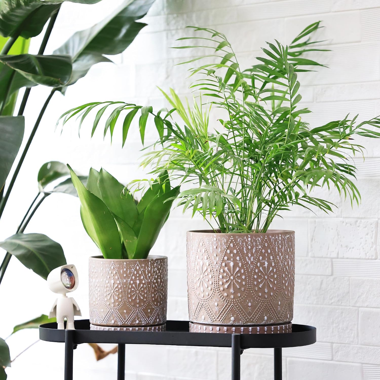 8 Inch + 6 Inch Plant Pot with Drainage Holes and Saucers, Indoor Ceramic Planter for Plants Succulent Orchid Flower