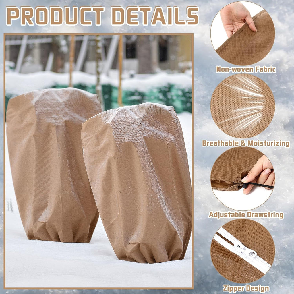 6 Pcs Plant Covers Freeze Protection Reusable Plant Protector with Zipper Frost Cloth Warm Blankets, Winter Bush Covers
