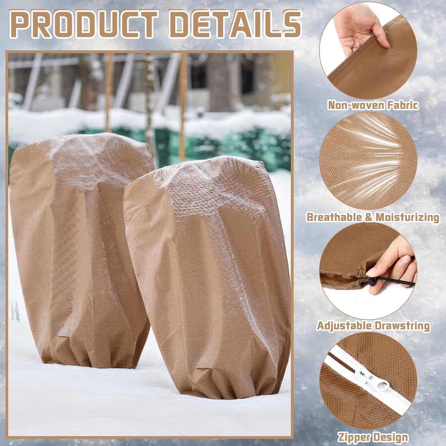 6 Pcs Plant Covers Freeze Protection Reusable Plant Protector with Zipper Frost Cloth Warm Blankets, Winter Bush Covers