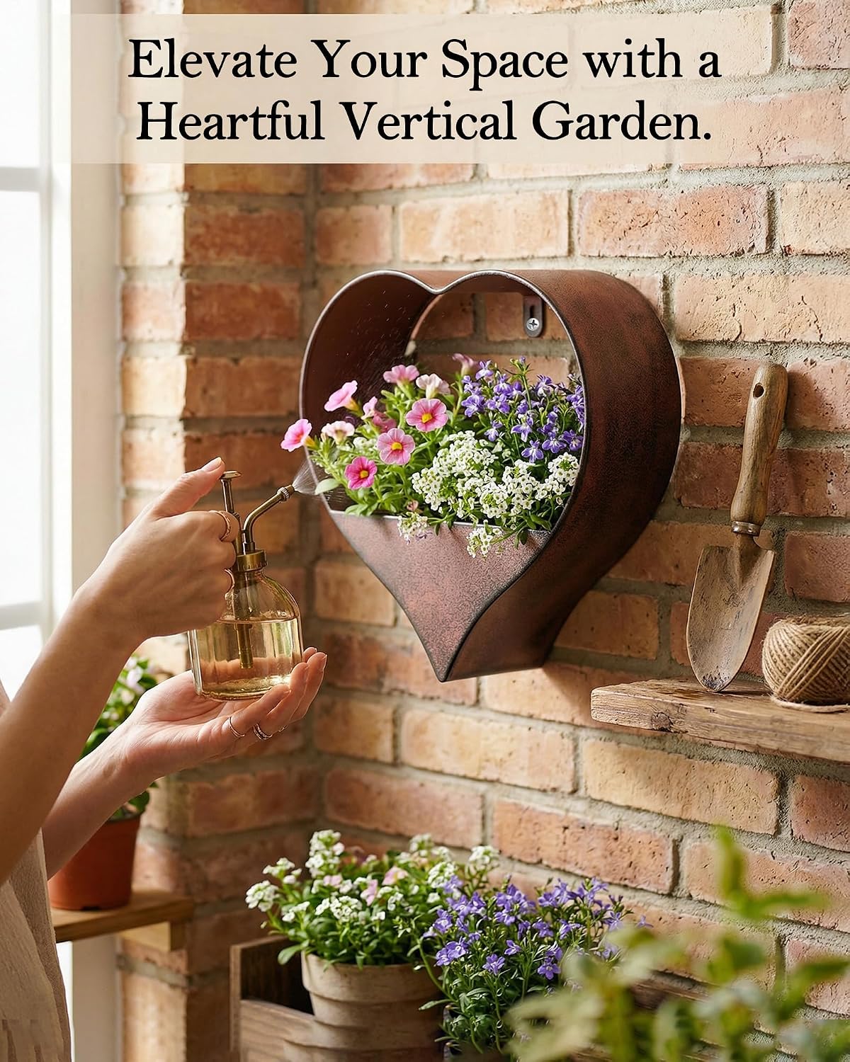 Metal Plant Hangers Indoor and Outdoor: Pots with Drainage Hole | Heart Shape Hanging Planters for Window Wall Living