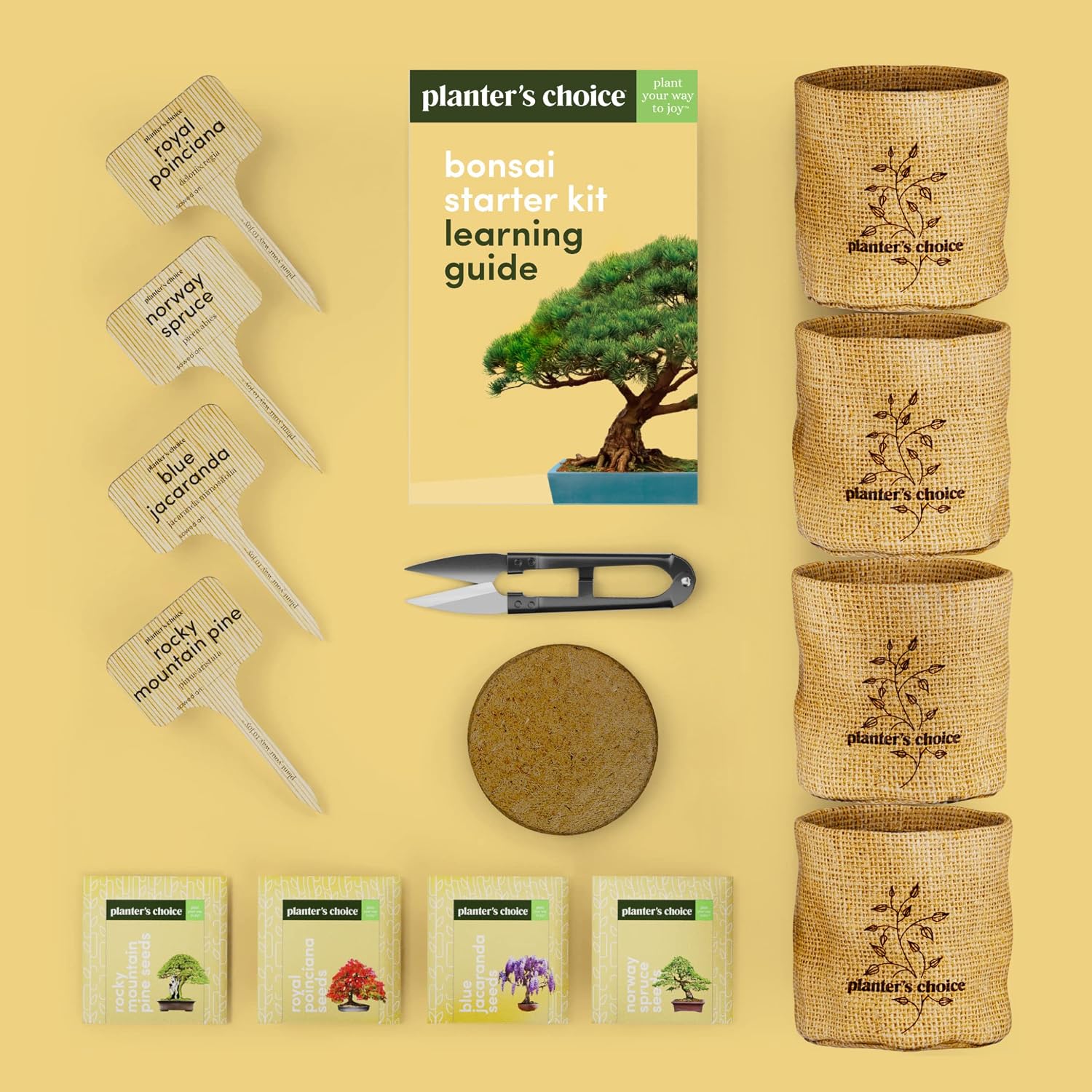 Bonsai Tree Kit for Beginners & Plant Lovers - Grow Your Own Bonsai | 4 Species Starter Kit with Burlap Pots, Shears
