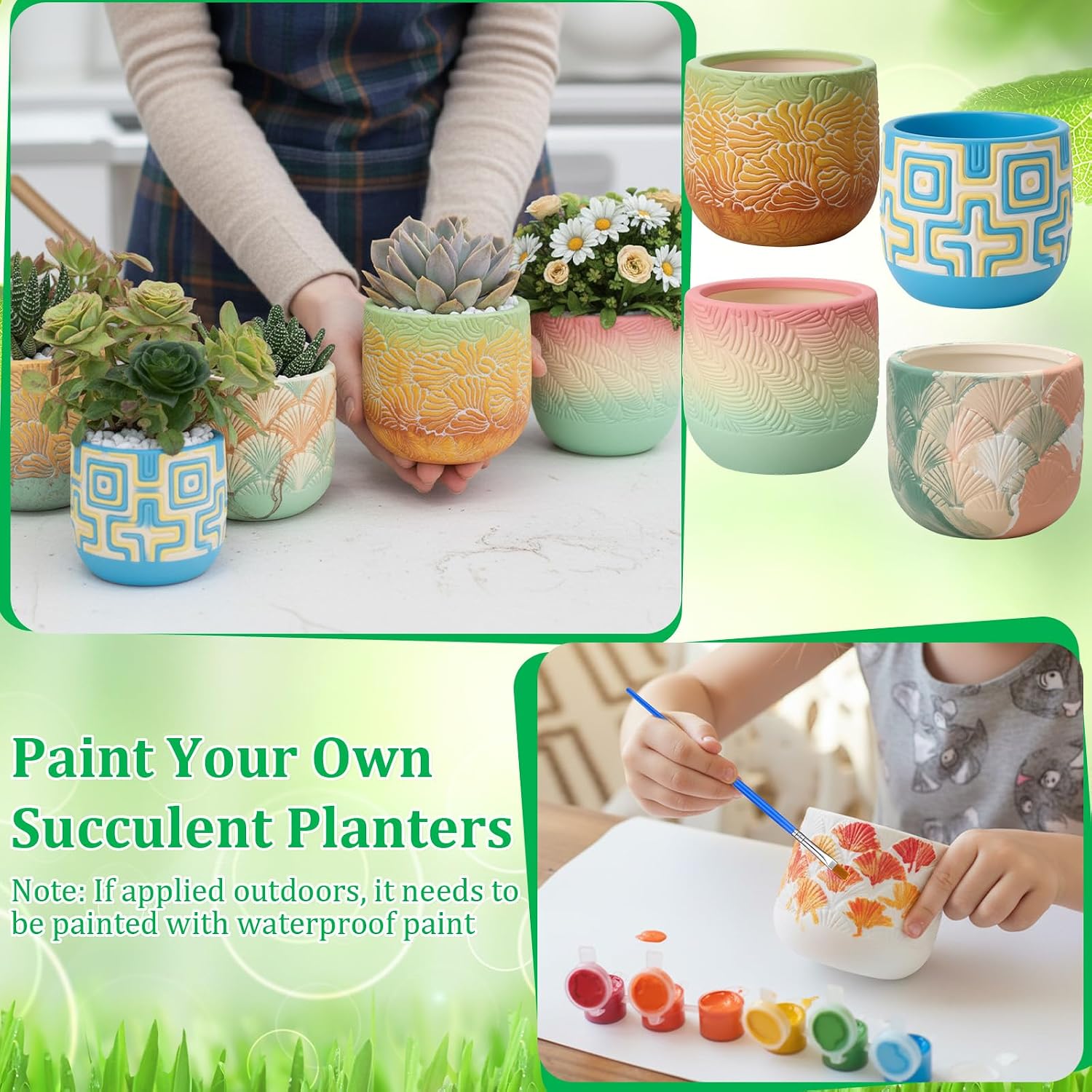 Zubebe 12 Pcs Paint Your Own Ceramic Pots Bulk Unfinished Succulent Pots Craft Kit with Drainage Hole Mini Paintable