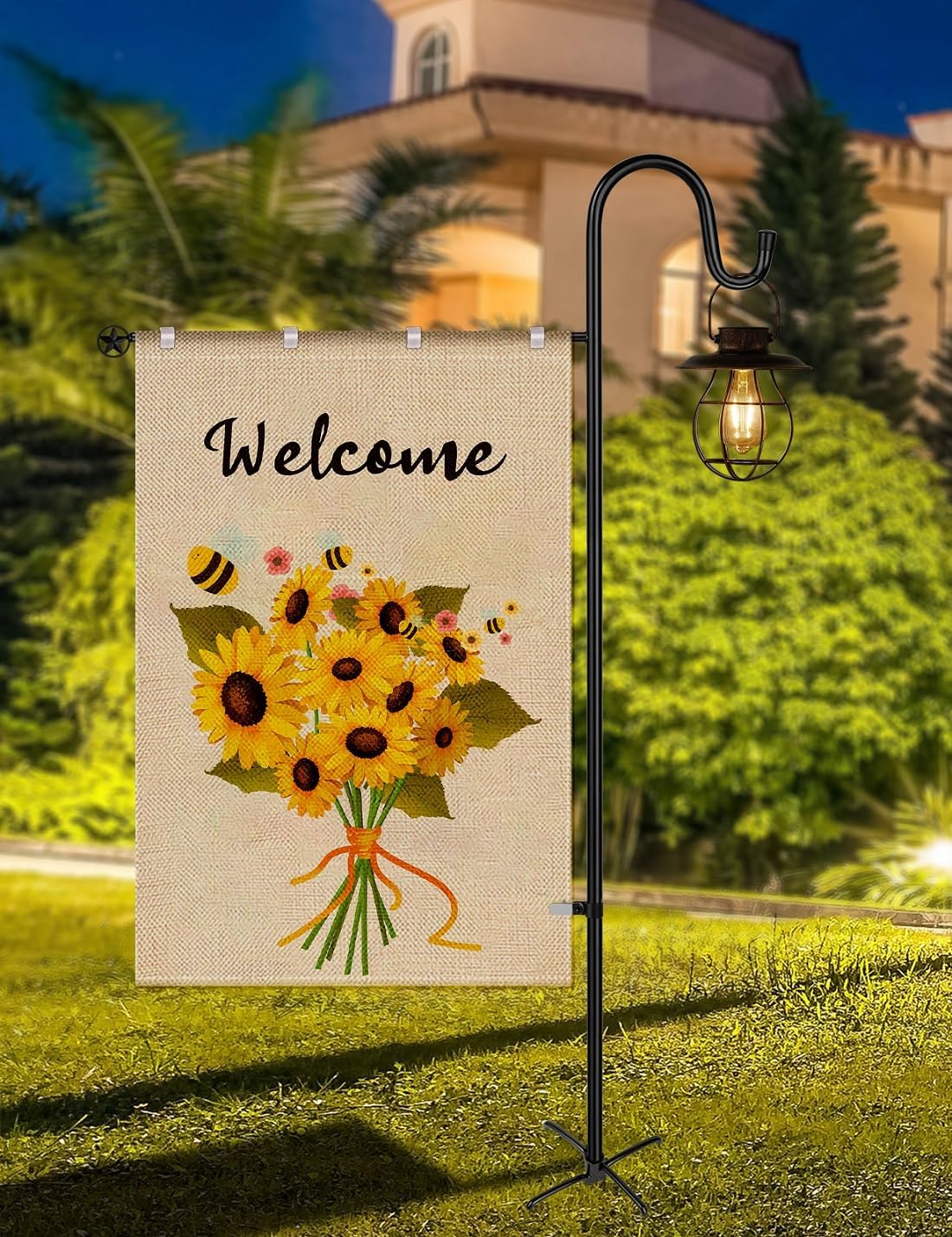 LOPANNY Large Garden Flag Holder Stand Pole for 28 x 40 Flags with Shepherds Hooks for Outdoor - Upgraded Sturdy 60