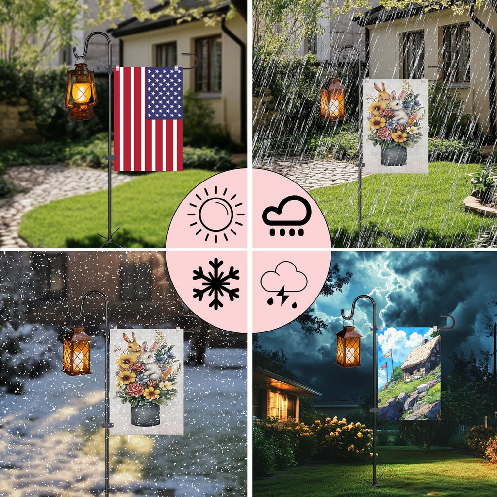Garden Flagpole Stand with Shepherd Hook for 12x18 Flags, 62 Inch | metal garden flag pole holder. 1/2 inch thick. For