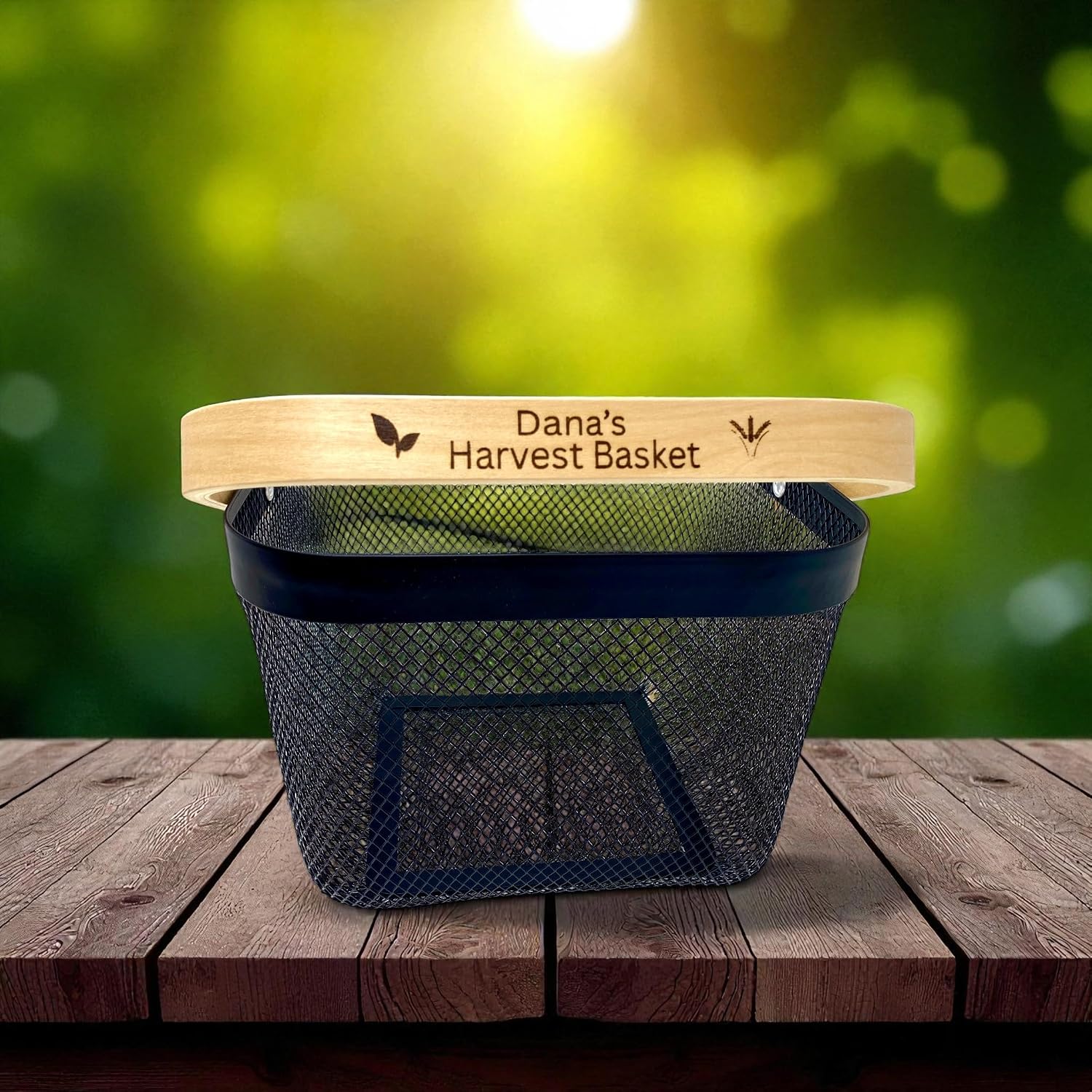 PersonalizedMetal Mesh Harvest Basket with Custom Engraved Handle, Gift For Gardeners, Vegitable Harvesting Basket