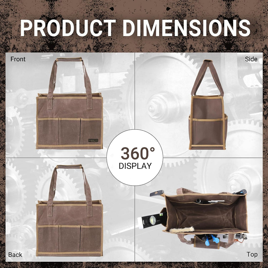 Heavy-Duty Waxed Canvas Tool Pouch - 14-Pocket Garden Tool Organizer with Removable Handle | Multi-Compartment Storage