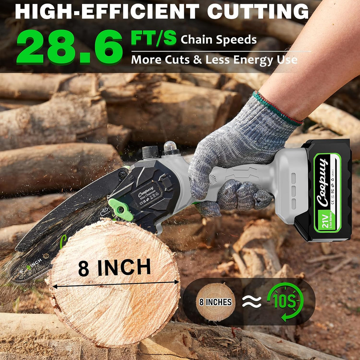 Mini Chainsaw Cordless 8 Inch with 2x 4000mAh Batteries, Portable Electric Chain Saw, Automatic Oiler, Battery Powered
