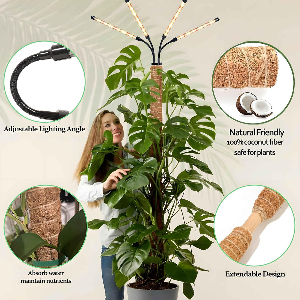 Grow Lights with Moss Pole for Indoor Plants, Full Spectrum LED Plant Light with Auto 3/9/12H Timer, Adjustable Height
