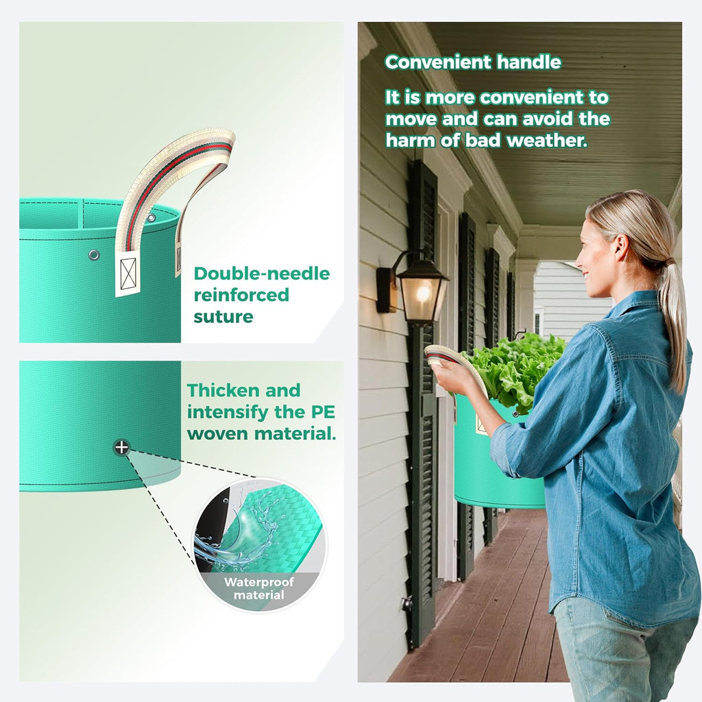 7 Pcs 10 Gallon Grow Bags, PE Garden Pots with Handle for Plants | Collapsible Gardening Supplies with Drainage Holes