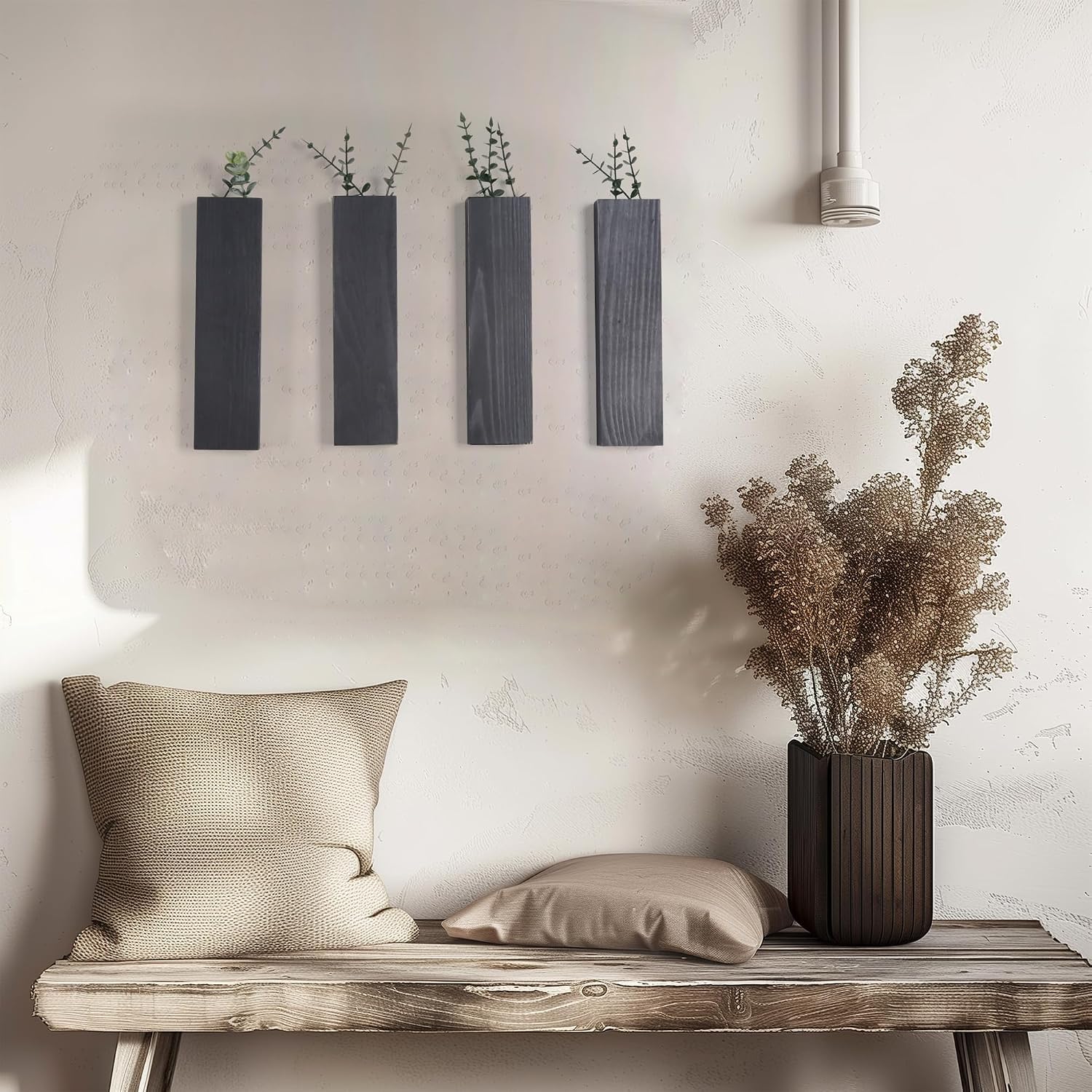 Wood Wall Planter Indoor, Farmhouse Wall Hanging Decor Pocket Planter Vase for Indoor Fake Plants Greenery,Dried