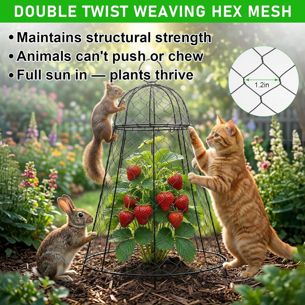 Garden Cloches for Plants 3 Pack - Chicken Wire Outdoor Plant Protectors from Animals - Heavy-Duty Metal Cage with