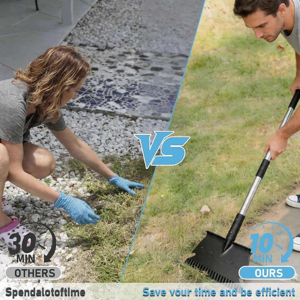 Garden Flat Shovel, 50" Weed Removal Tool with Detachable Pole, Manganese Steel Weeding Shovel with Reinforced Rib &