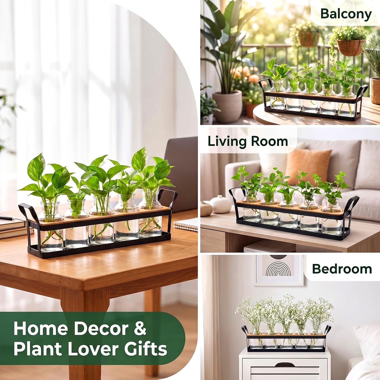 Salzesfalls Propagation Stations with Metal Stand, Tabletop Plant Terrarium | Plant Propagation Station & Vases,Table