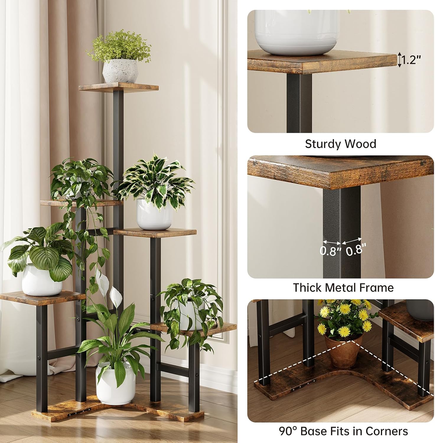 Yzosvki Corner Plant Stand Indoor, 6 Tiered Corner Plant Shelf Flower Stand for Multiple Plants, Plant Shelves