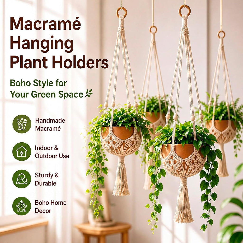 Shappy 3 Pack Boho Macrame Plant Hanger for Indoor | Large Hanging Planter Plant Holder Pot Hanger Hanging Basket Wall