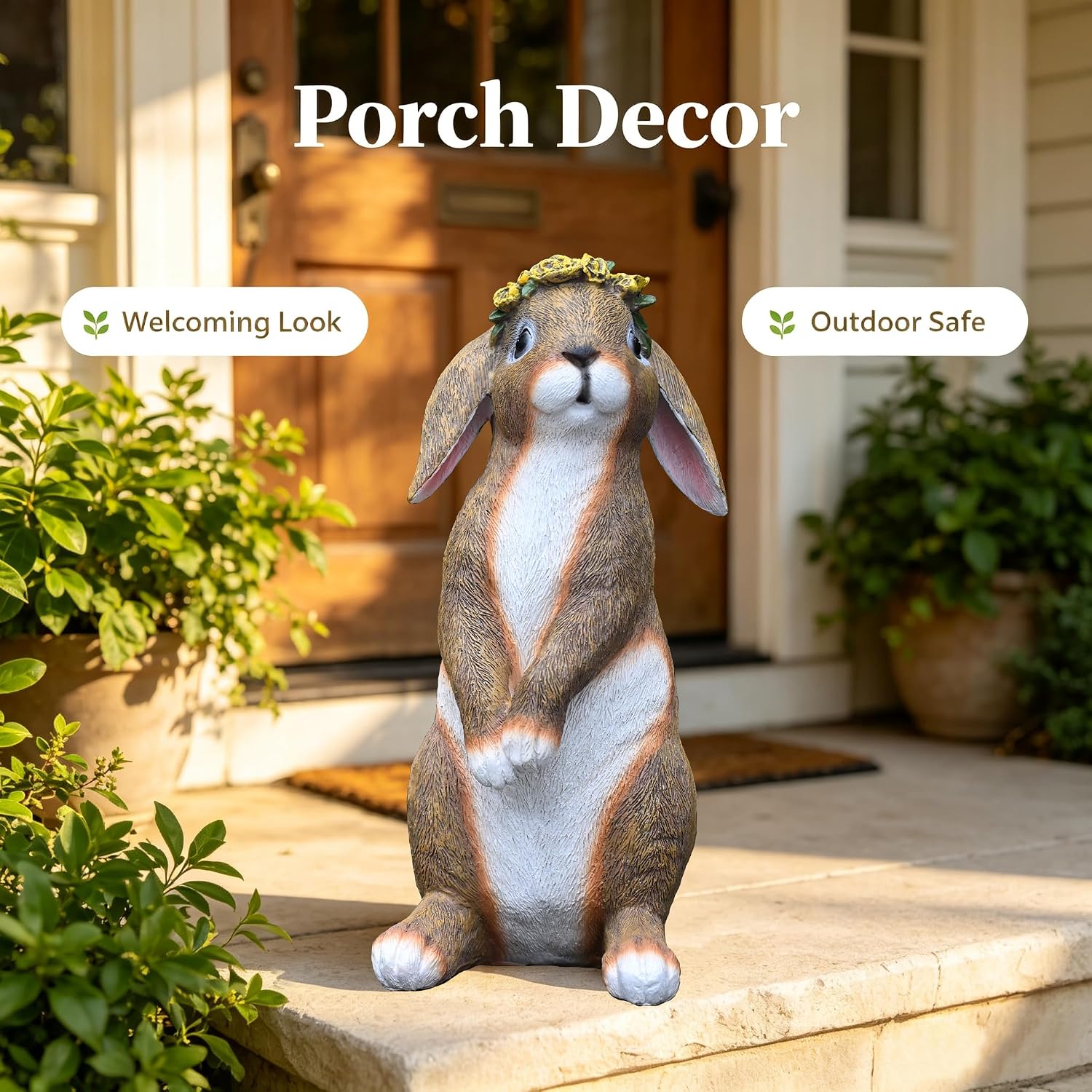 Lonyin Rabbit Garden Statue, Bunny Animal Figurines Indoor Outdoor Statues | Weather Resistant Flower Bunny for Yard