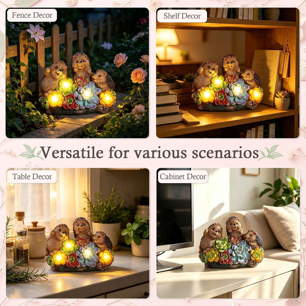 Hedgehog Solar Garden Statues with Succulent Animal Figurines | Resin Hedgehog Decor Outdoor Statues, Ideal decoration