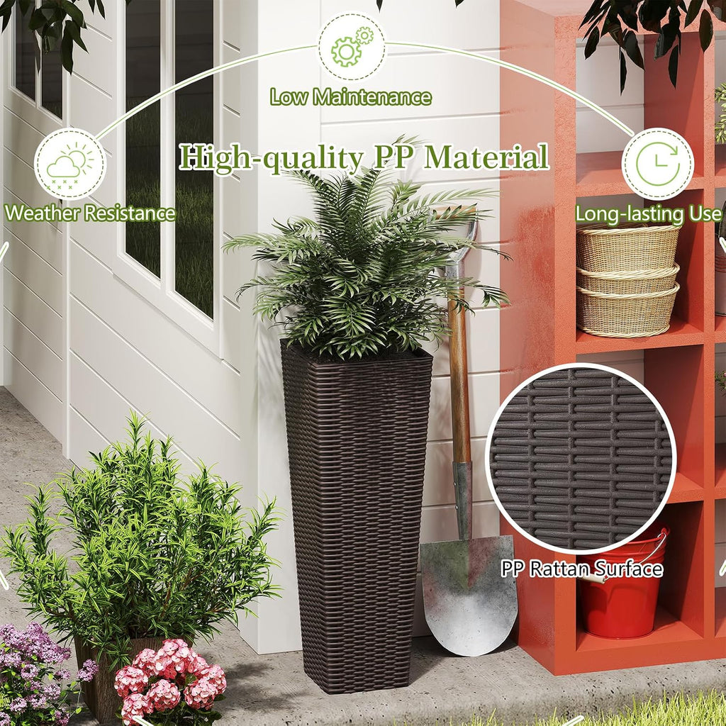 GIANTEX Planters for Outdoor Plants Set of 2, 32" & 24" Tall Tapered Plants | Inner Trays, Drainage Holes, Decorative