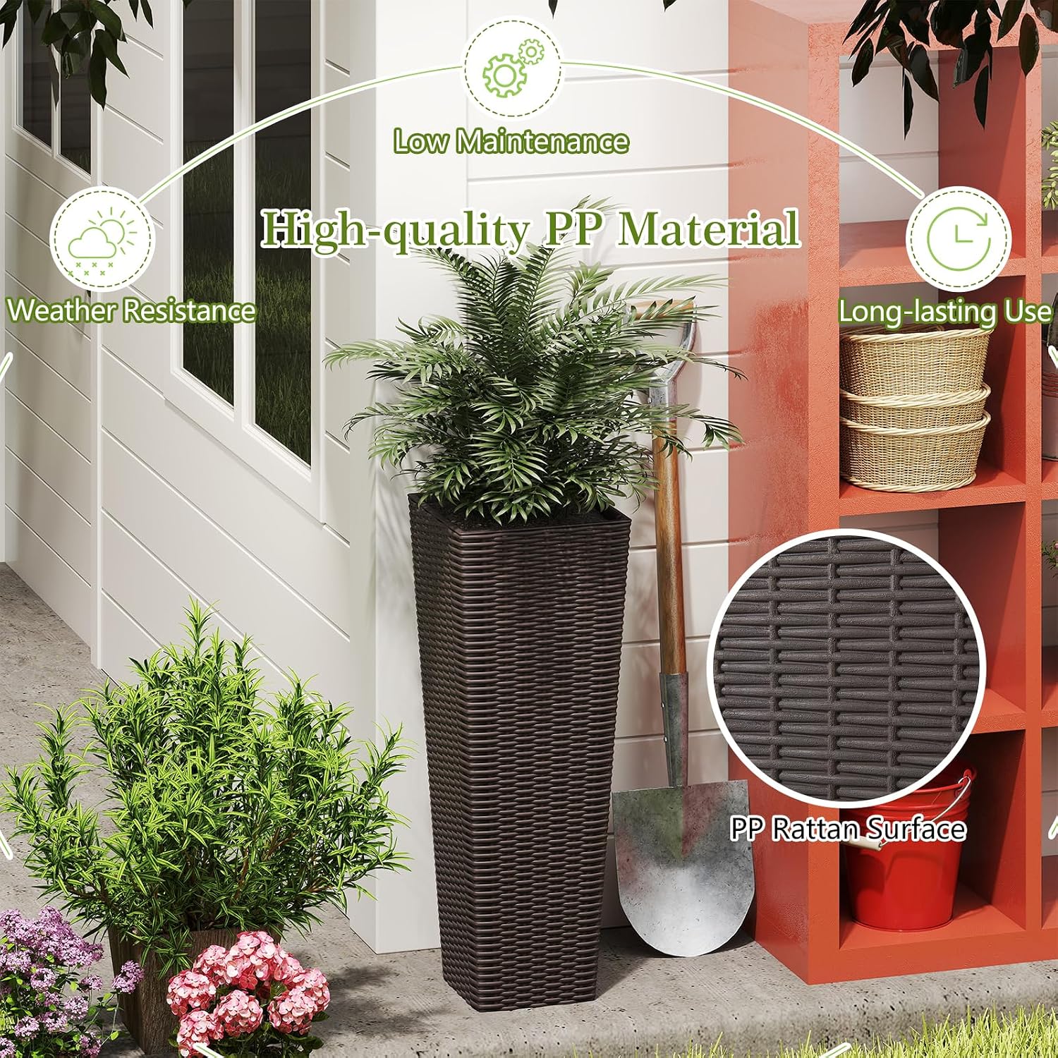 GIANTEX Planters for Outdoor Plants Set of 2, 32" & 24" Tall Tapered Plants | Inner Trays, Drainage Holes, Decorative