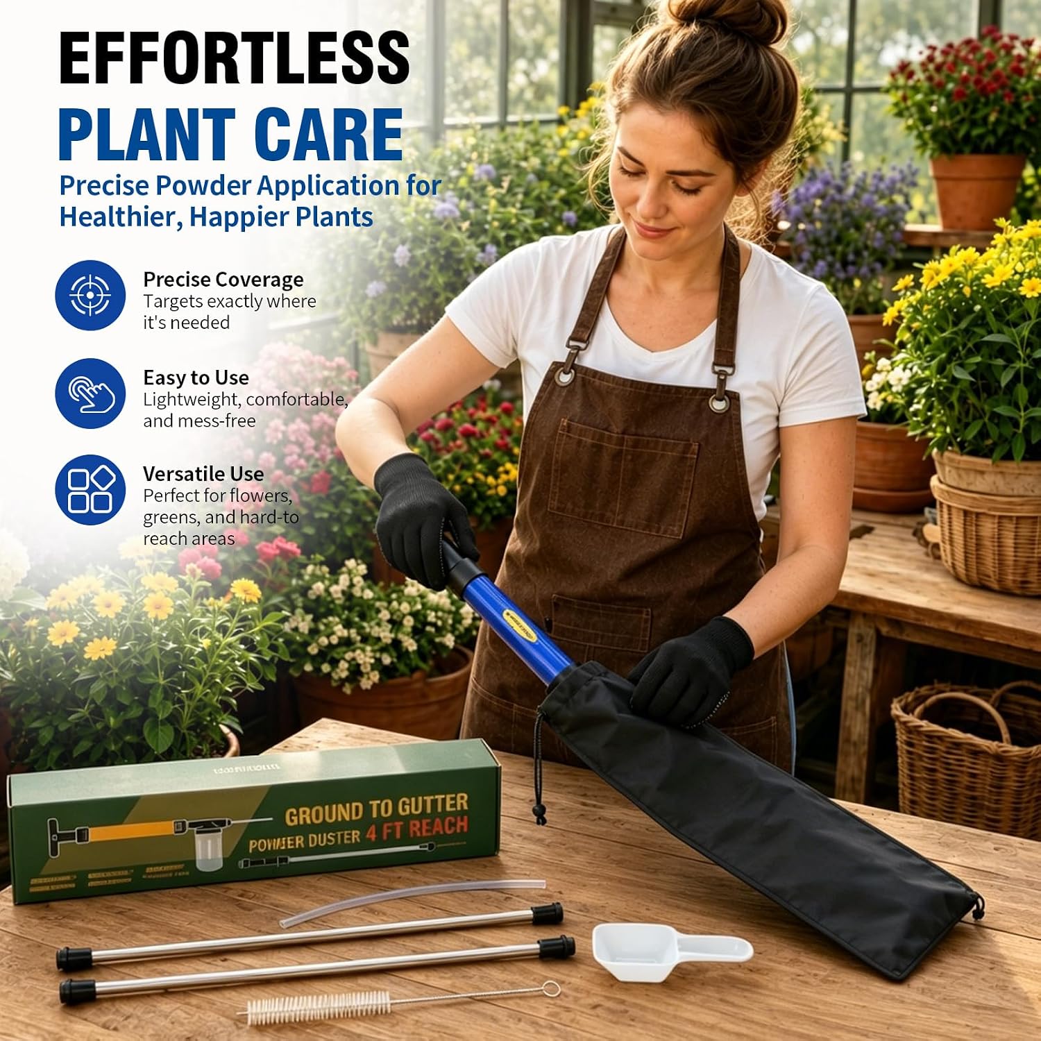 Diatomaceous Earth Powder Duster, Powder Sprayer with Adjustable up to 4.1 FT, Pump Applicator Includes Drawstring