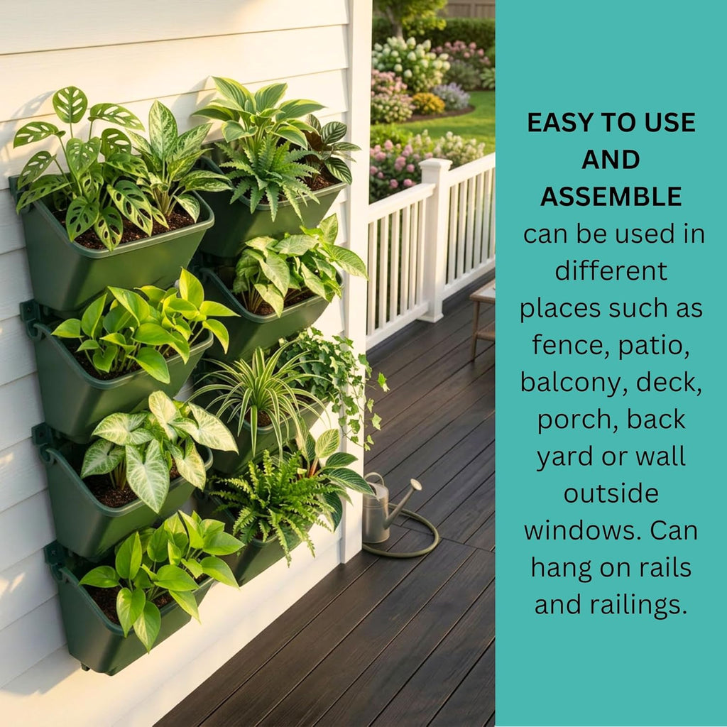 LaLaGreen Vertical Garden Planter - 8 Pack, 13 inch Dark Green Wall Mounted Pots for Garden Green Wall, Plant Wall