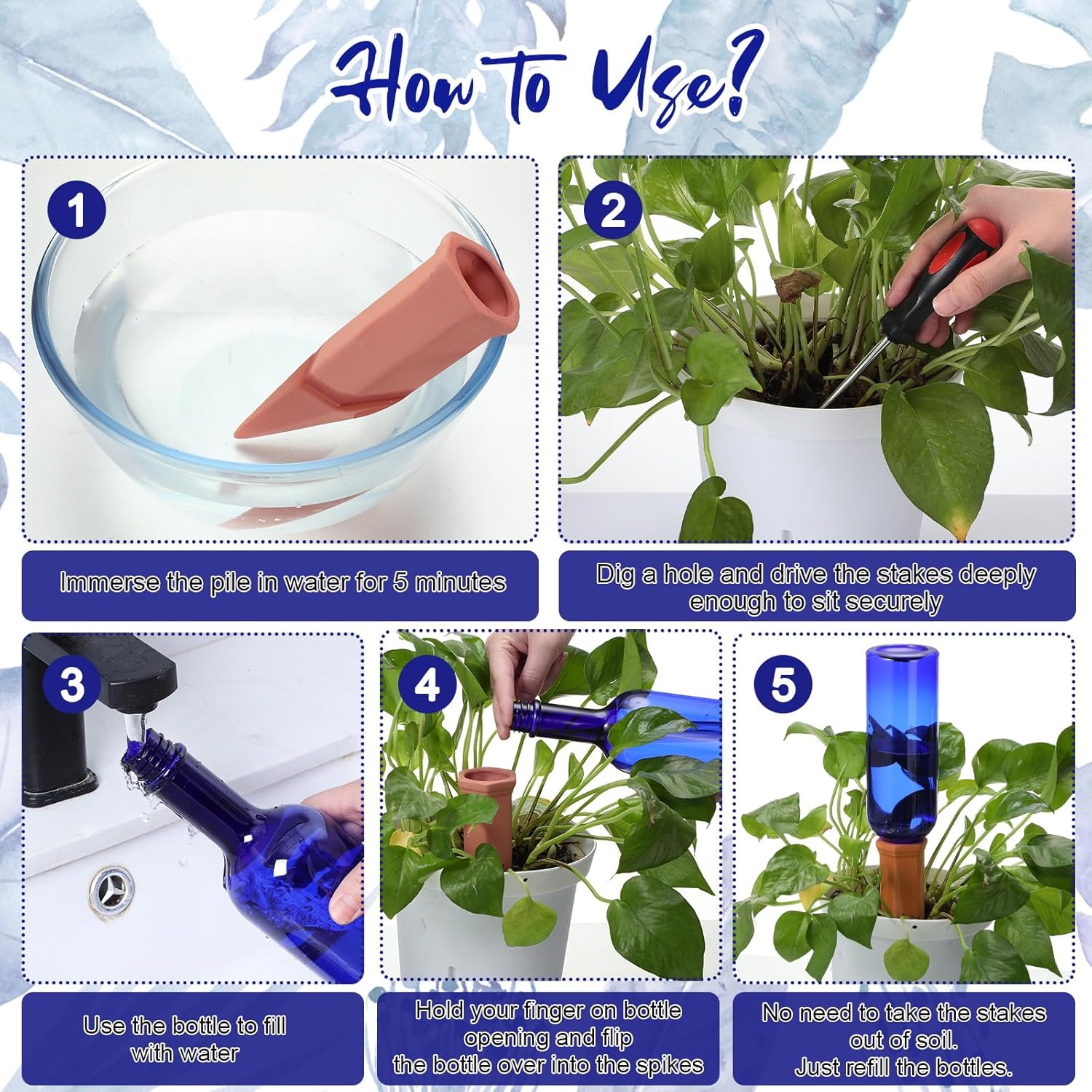 Teenyyou 12 Pcs Watering Spikes for Indoor Plants Include Terracotta Self Watering Spikes Devices and 26 oz Plastic