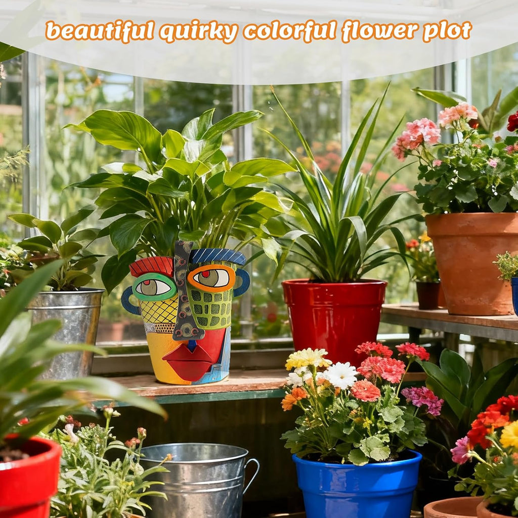 Abstract Face Planters Pots Head,Unique Head Planter for Indoor Plants,Funny Face Flower Pot,Colorful Plant Pots for