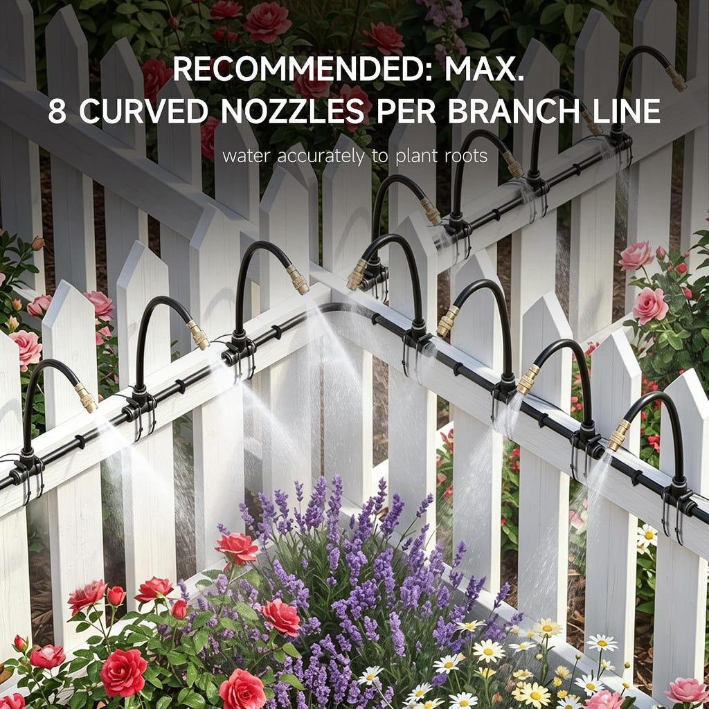 200FT 1/4" Drip Irrigation System, Garden Watering System Kit | with 32 Adjustable Copper Misting Nozzles fit for