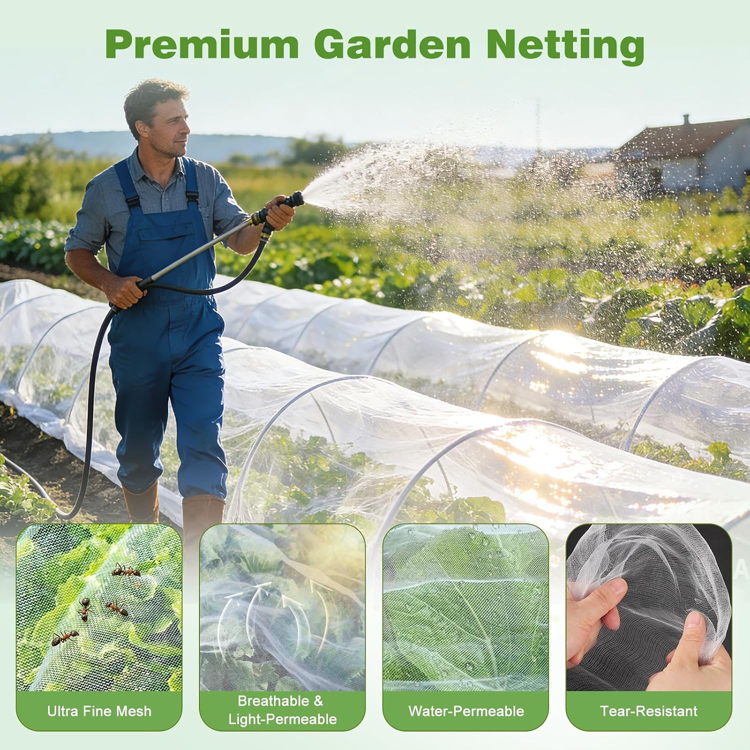 Garden Netting Pest Barrier, 10 X 50FT Insect Netting for Garden Raised Beds, Garden Mesh Netting Bug Netting Row Cover
