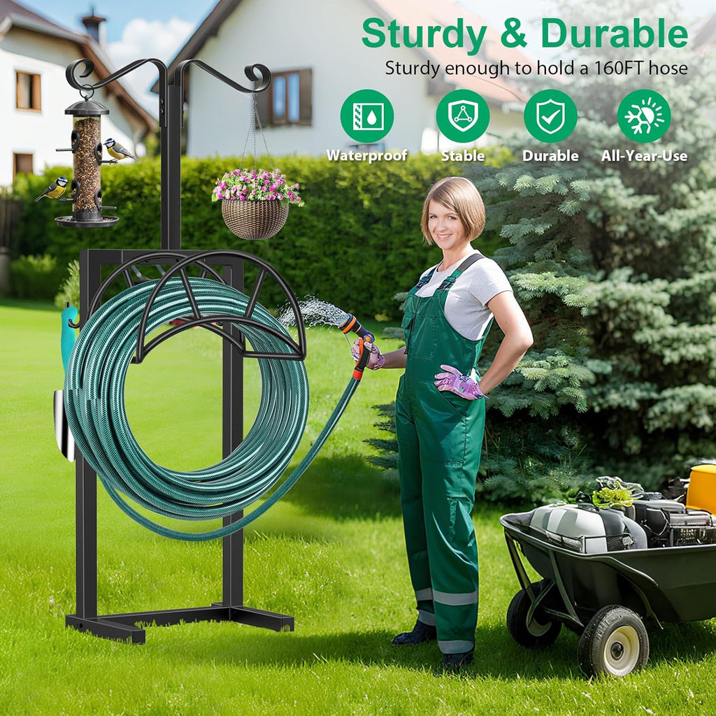 TomCare Garden Hose Holder, 4 Spikes Hose Stand for 160FT Outdoor Hose | Thick Metal Frame, 250 lbs Load Capacity, 2