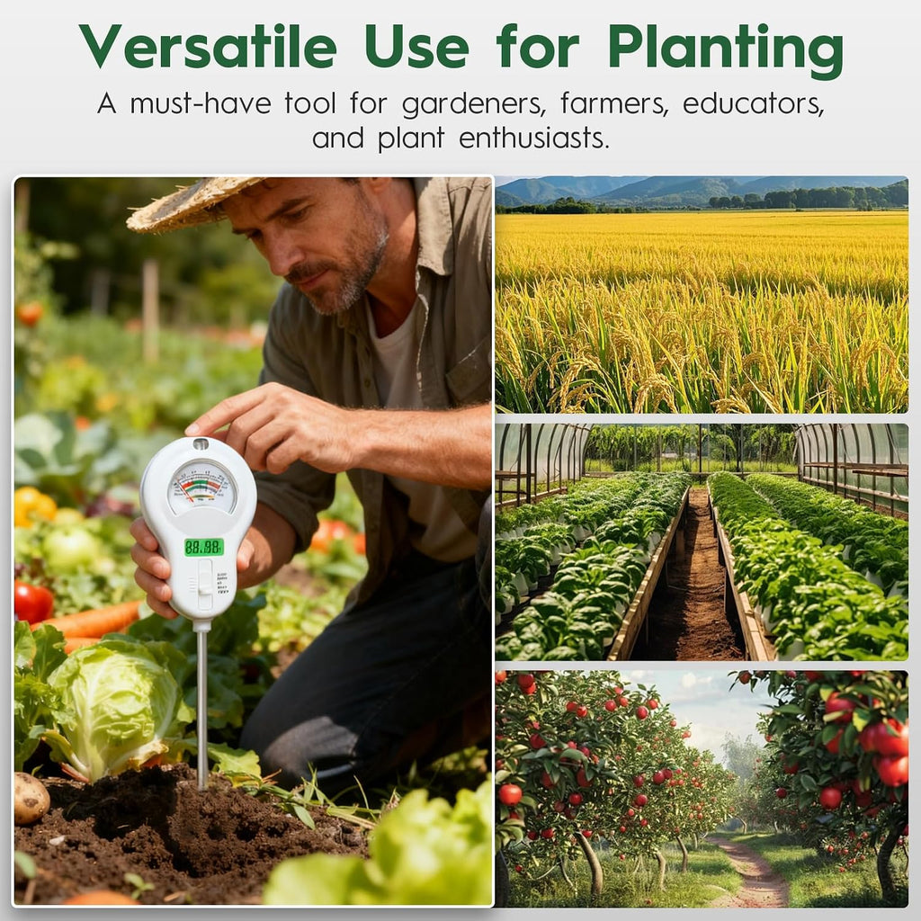 6-in-one Soil Test Kit-Soil Moisture Meter/PH Meter/Fertility/Sunlight Intensity Soil Tester, LCD Air