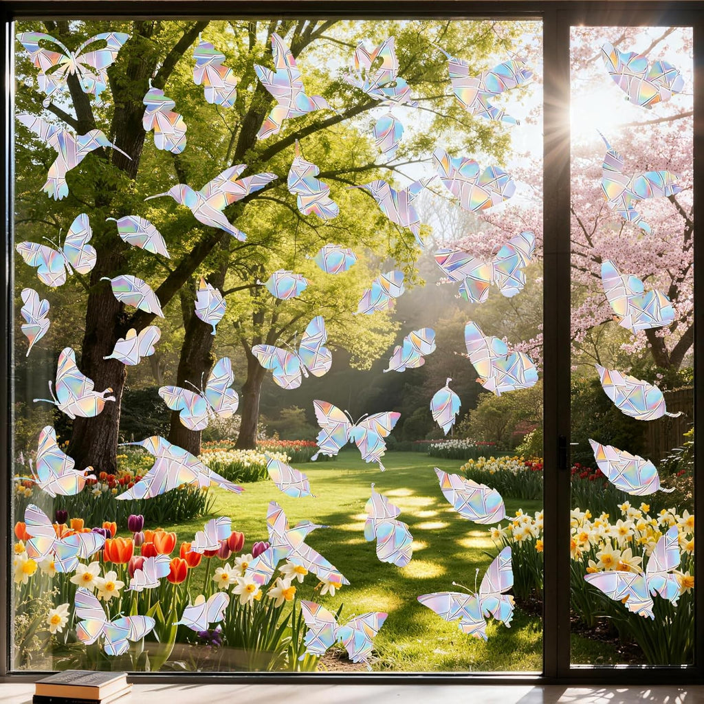 65Pcs Circle Window Stickers Non Adhesive Window Decals to Prevent Bird Strikes Vinyl Reusable Prism Rainbow Windows Clings for Birds Sun Catcher Sticker