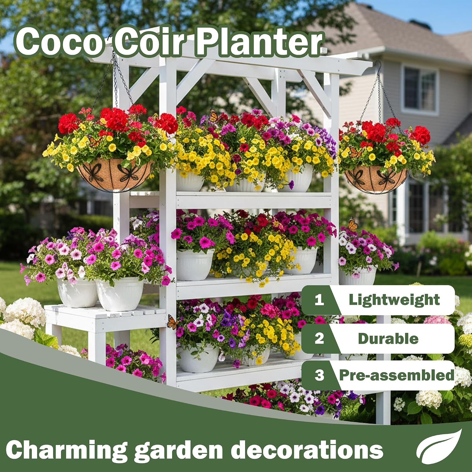 4 Pack 14 Inch Hanging Baskets for Plants Outdoor Metal Hanging Planter Basket with Coco Coir Liner Hanging Flower