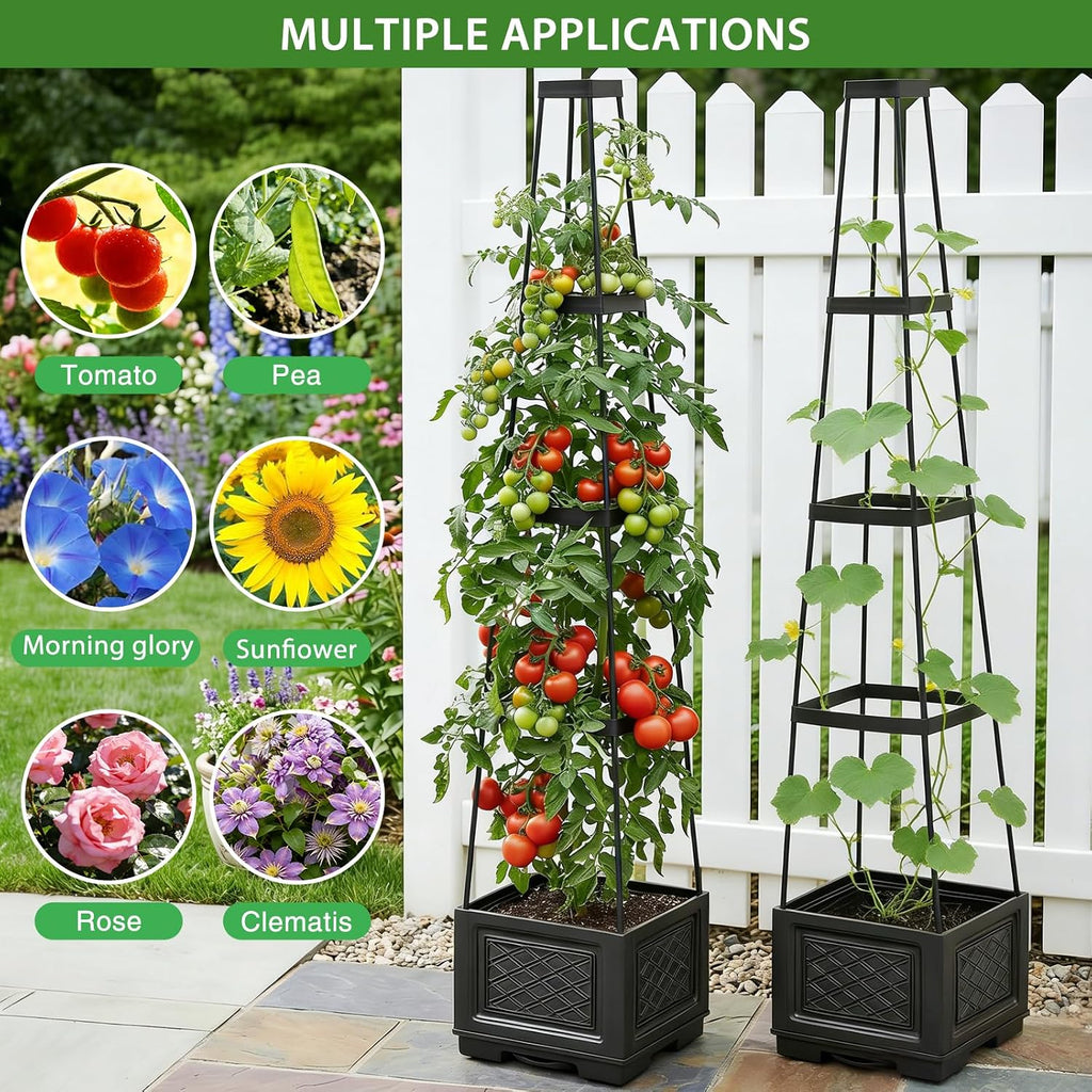 Tomato Planter with Wheels, 57" Self Watering Raised Garden Bed with Tomato Cage & Trellis for Light Climbing Plants