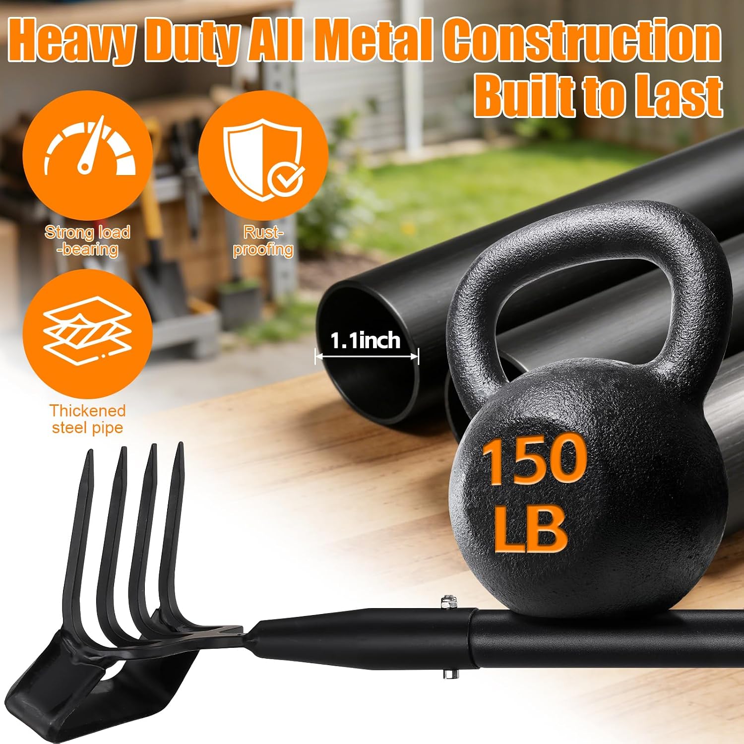 Garden Hoe, 72 Inch Soil Tiller Cultivator Stirrup Hoe, Heavy Duty 2-in-1 Garden Tool with Adjustable Long Handle